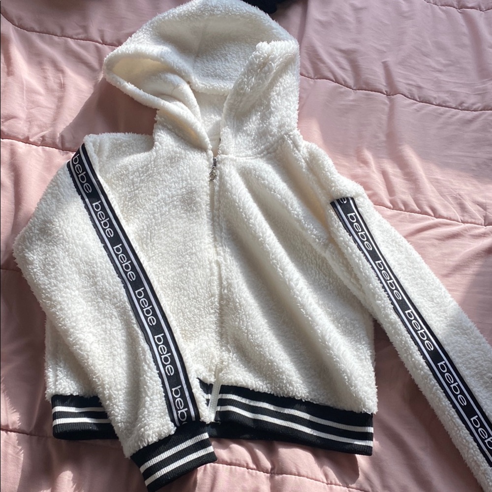 Bebe Cream Fleece Jacket with Black Accents